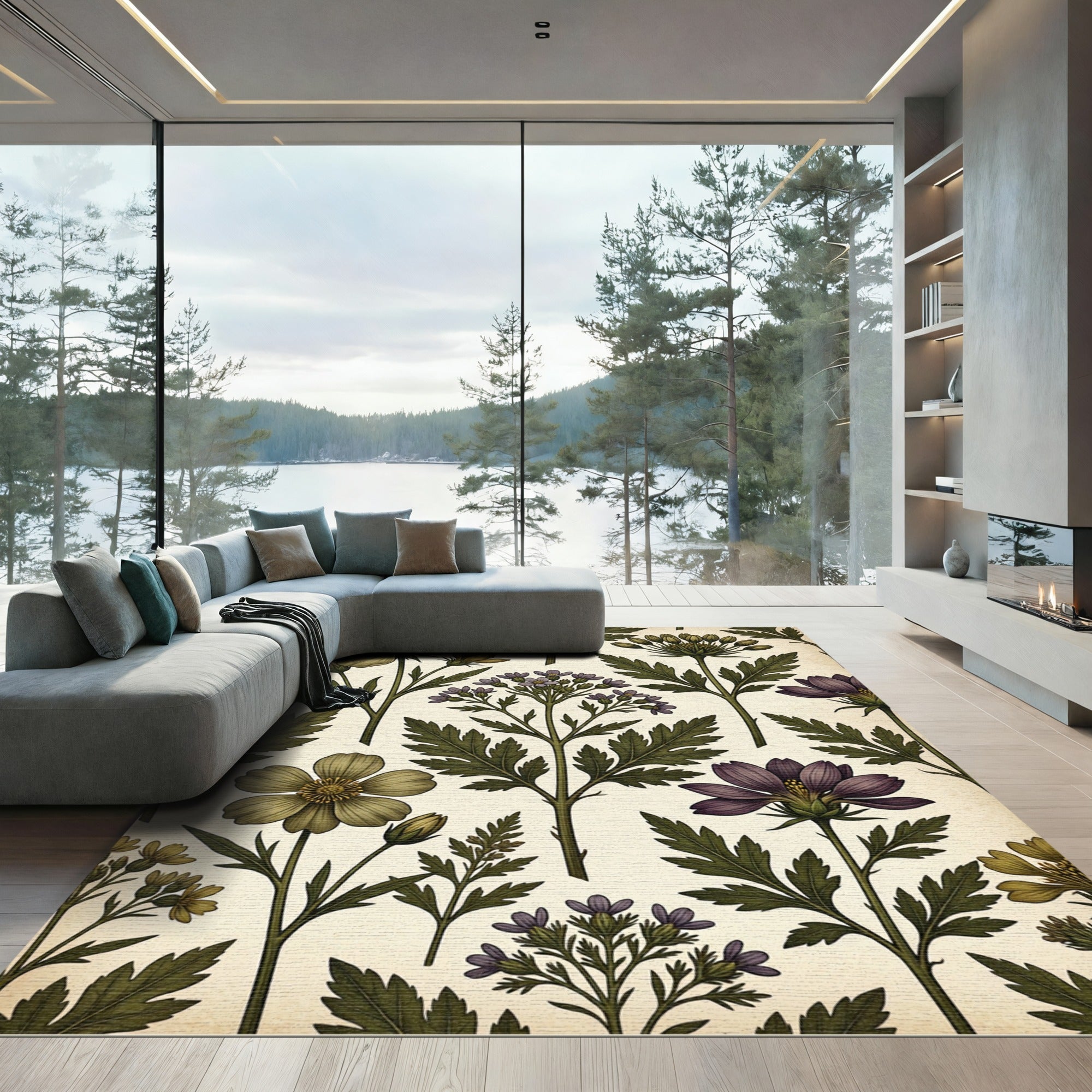 Botanical Green and Purple Vintage Flora Rug