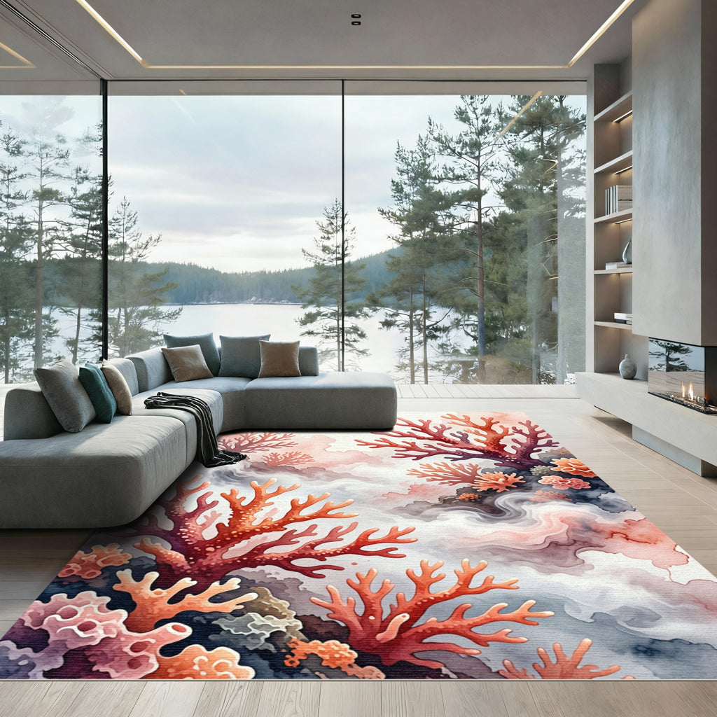 Coral Reef Watercolor Ocean Abyss Rug