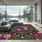 Romantic Gold Framed Rose Berry Medallion Rug