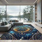 Celestial Gold Astrological Starry Navy Map Rug