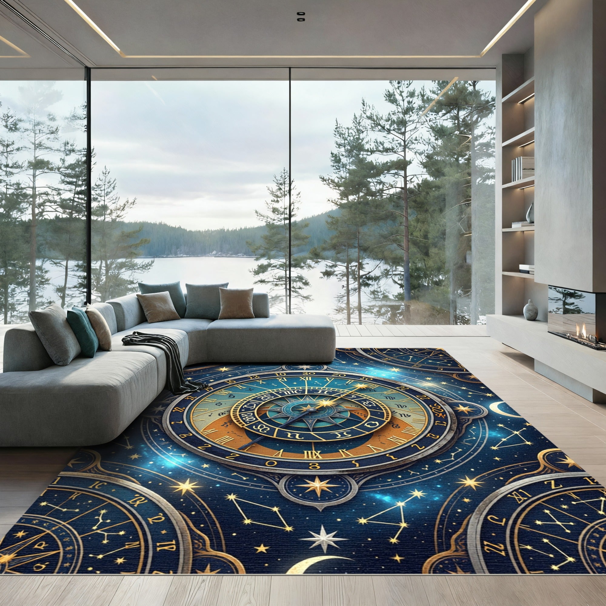 Celestial Gold Astrological Starry Navy Map Rug