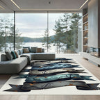 Nautical Anchor Ribbon Coastal Blue Scroll Rug
