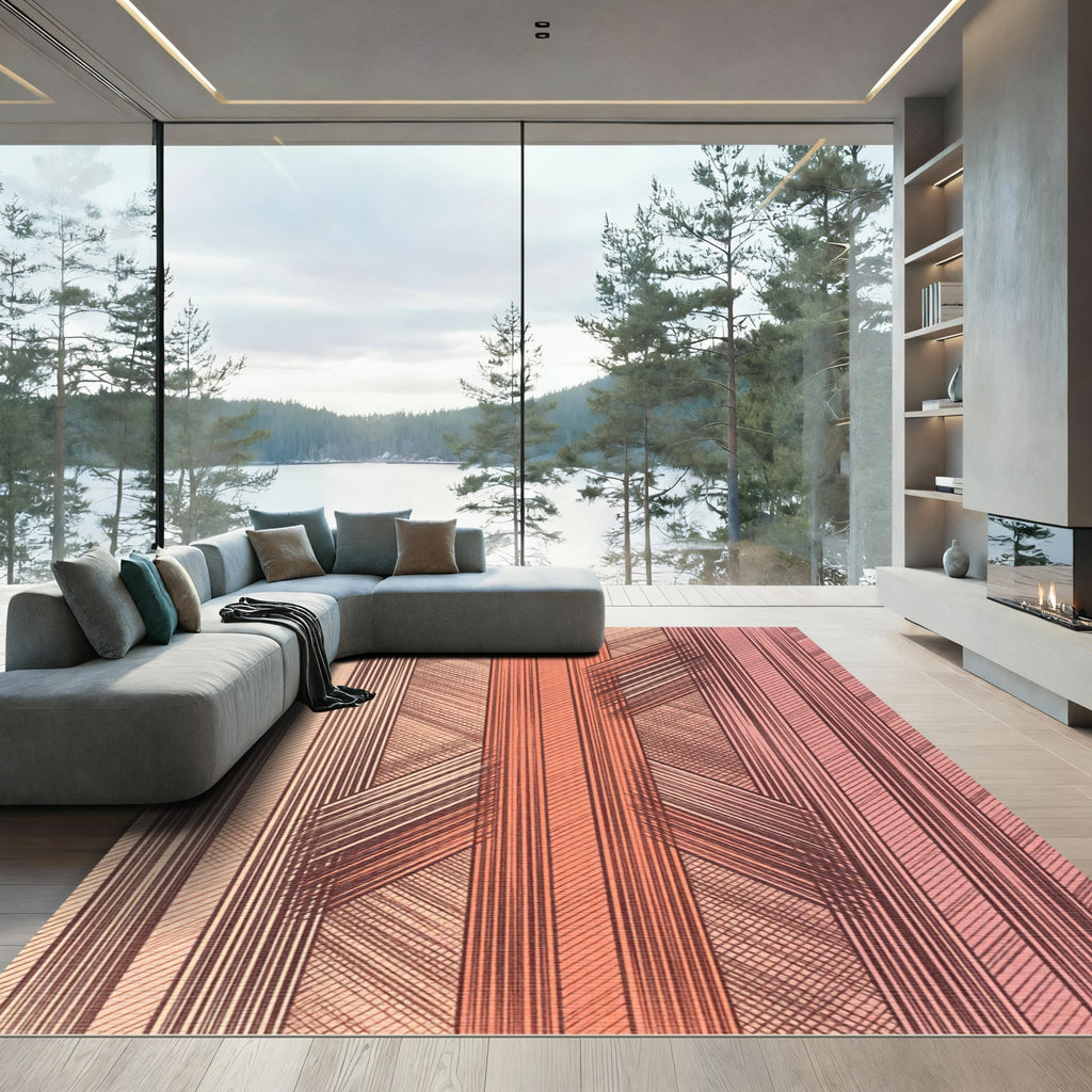 Coral Pink Geometric Stripe Harmony Rug