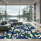 Deep Blue Floral Climbing Vine Rug