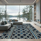 Navy Blue Intricate Arched Lattice Rug