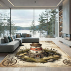 Nautical Lighthouse Vintage Compass Map Rug