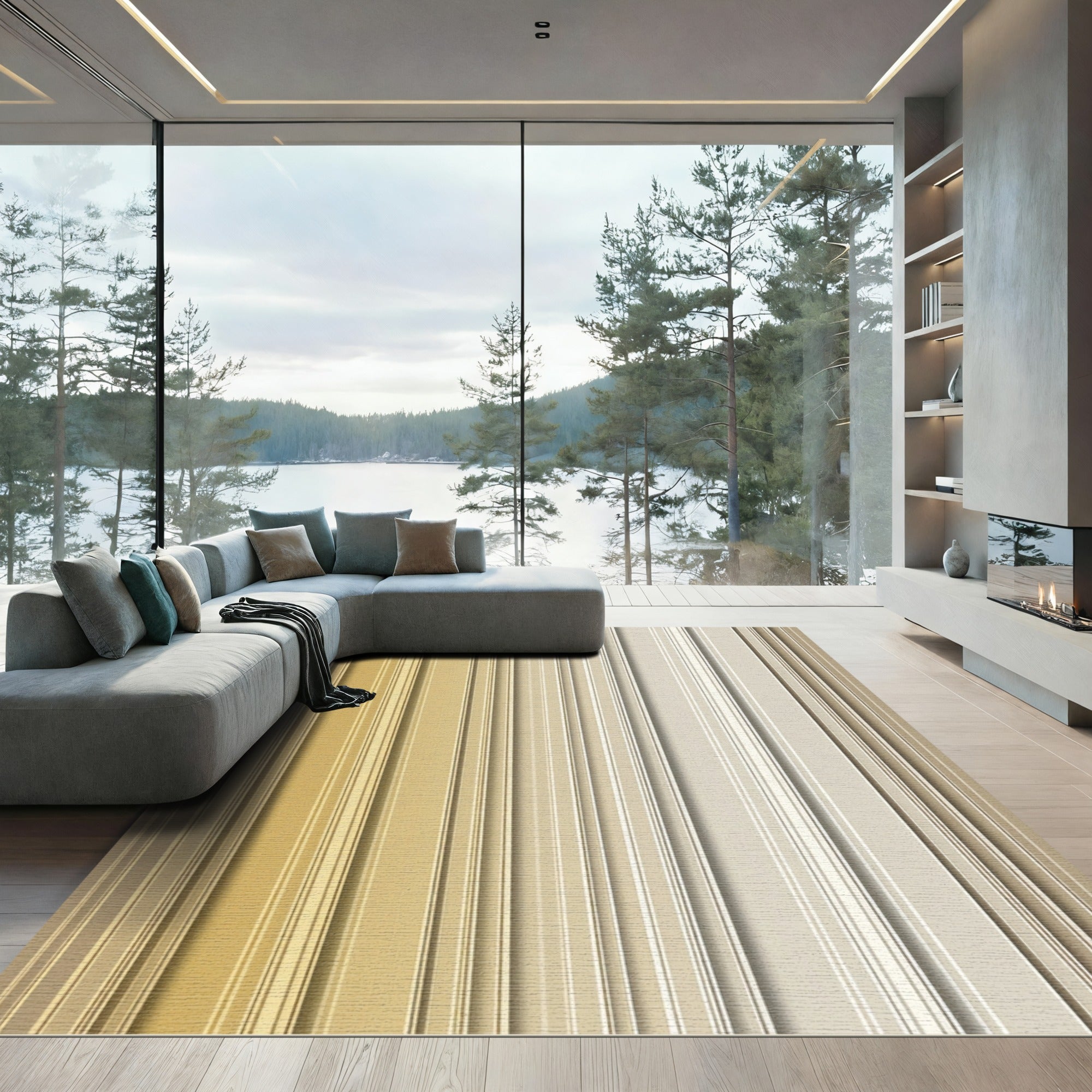 Soft Golden Neutral Vertical Stripes Rug