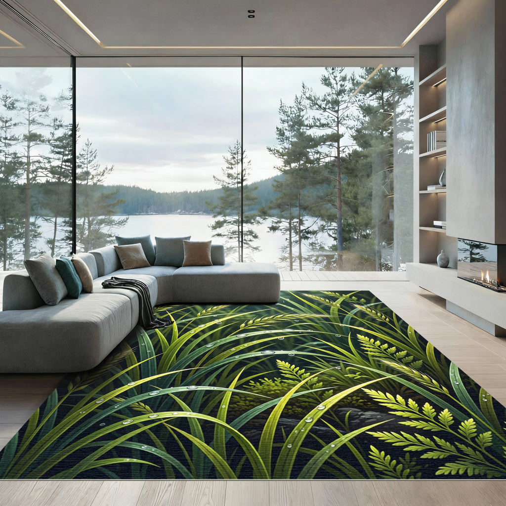 Lush Green Dewy Meadow Grass Rug