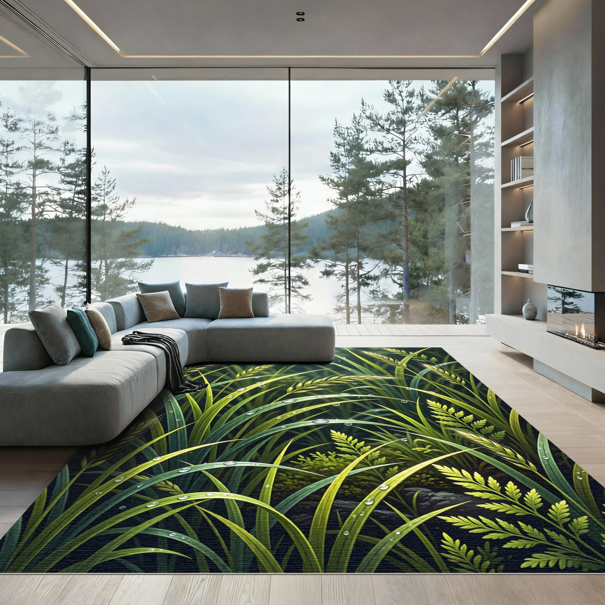 Lush Green Dewy Meadow Grass Rug