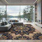 Golden Sunburst Navy Mandala Rug