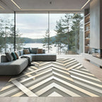 Modern Beige Cream Chevron Geometric Rug