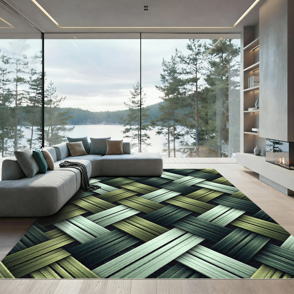 Textured Forest Green Woven Weave Rug