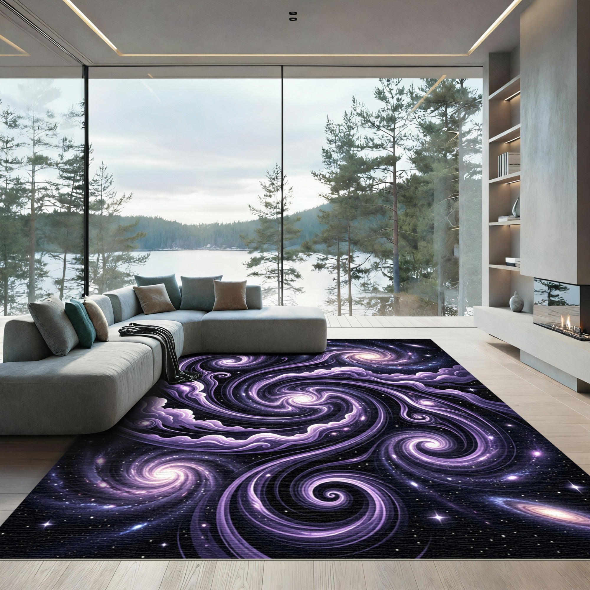 Ethereal Purple Cosmic Swirl Galaxy Night Rug