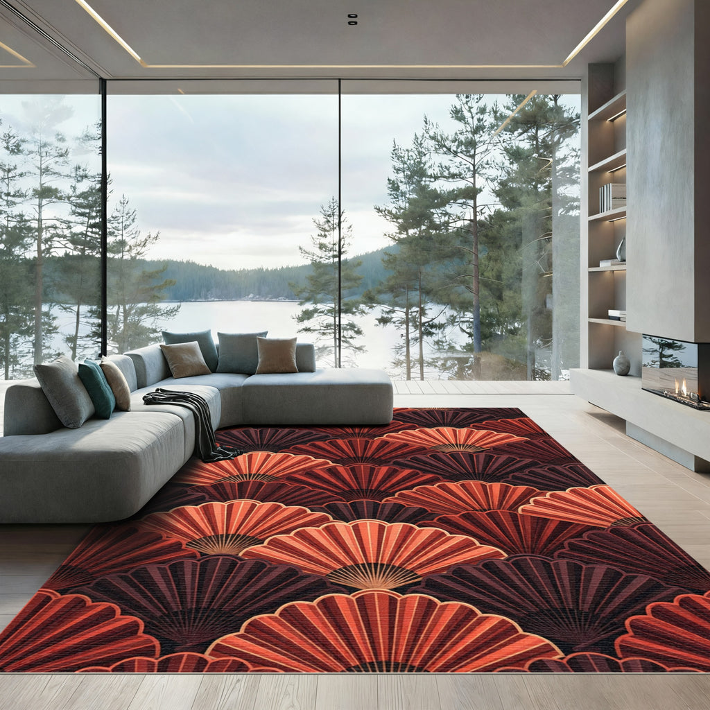 Art Deco Orange Fan Array Rug