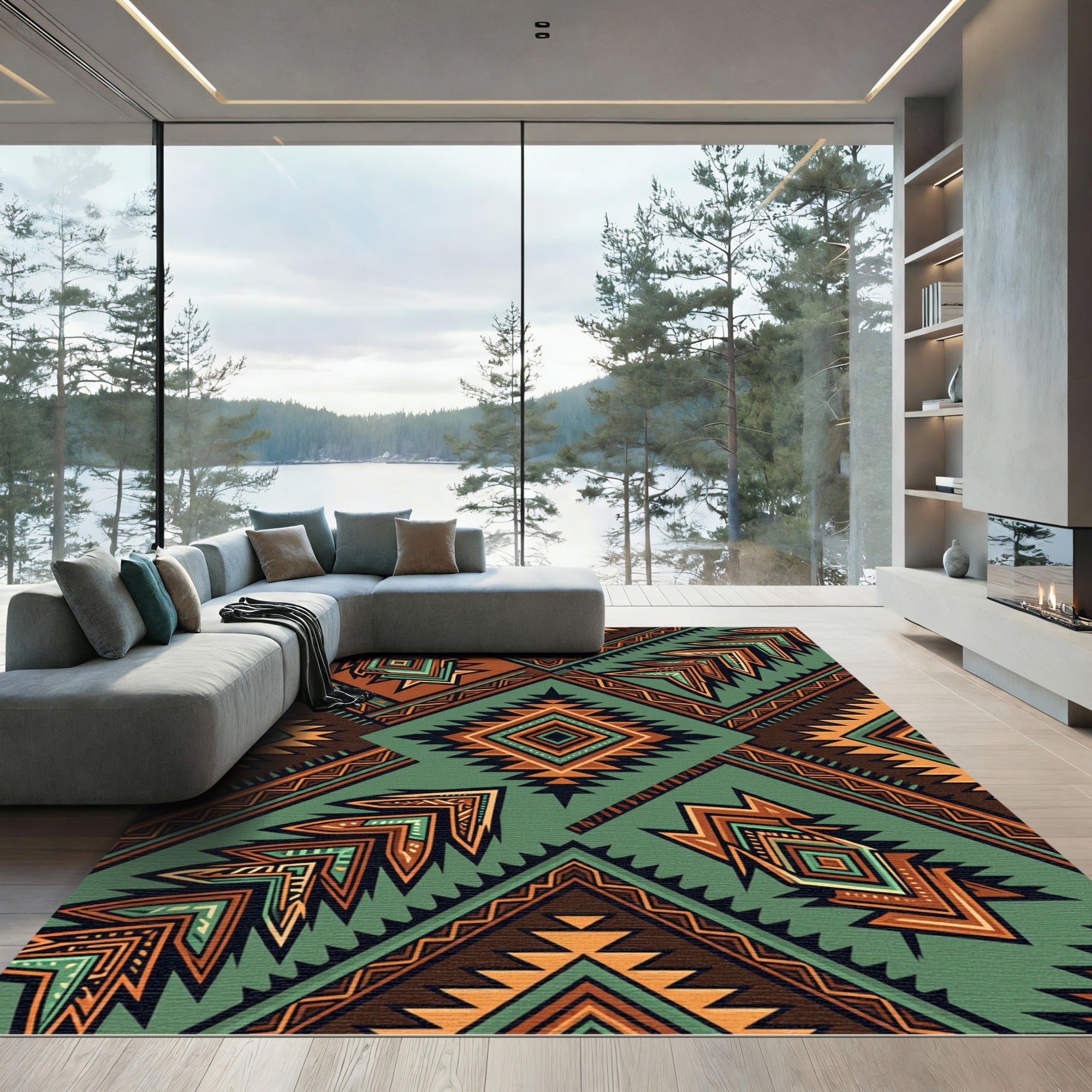 Earthy Southwestern Geometric Diamond Chevron Rug