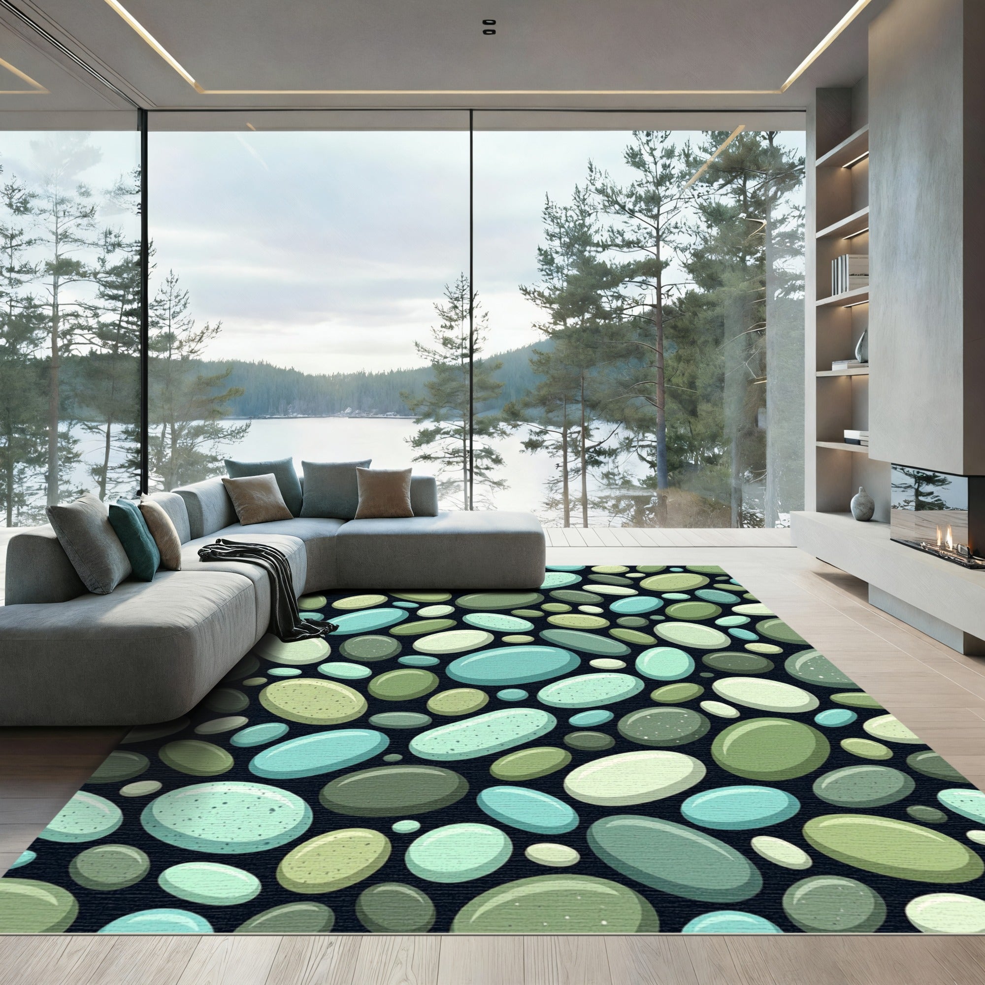 Aqua Green Pebble Scatter Rug