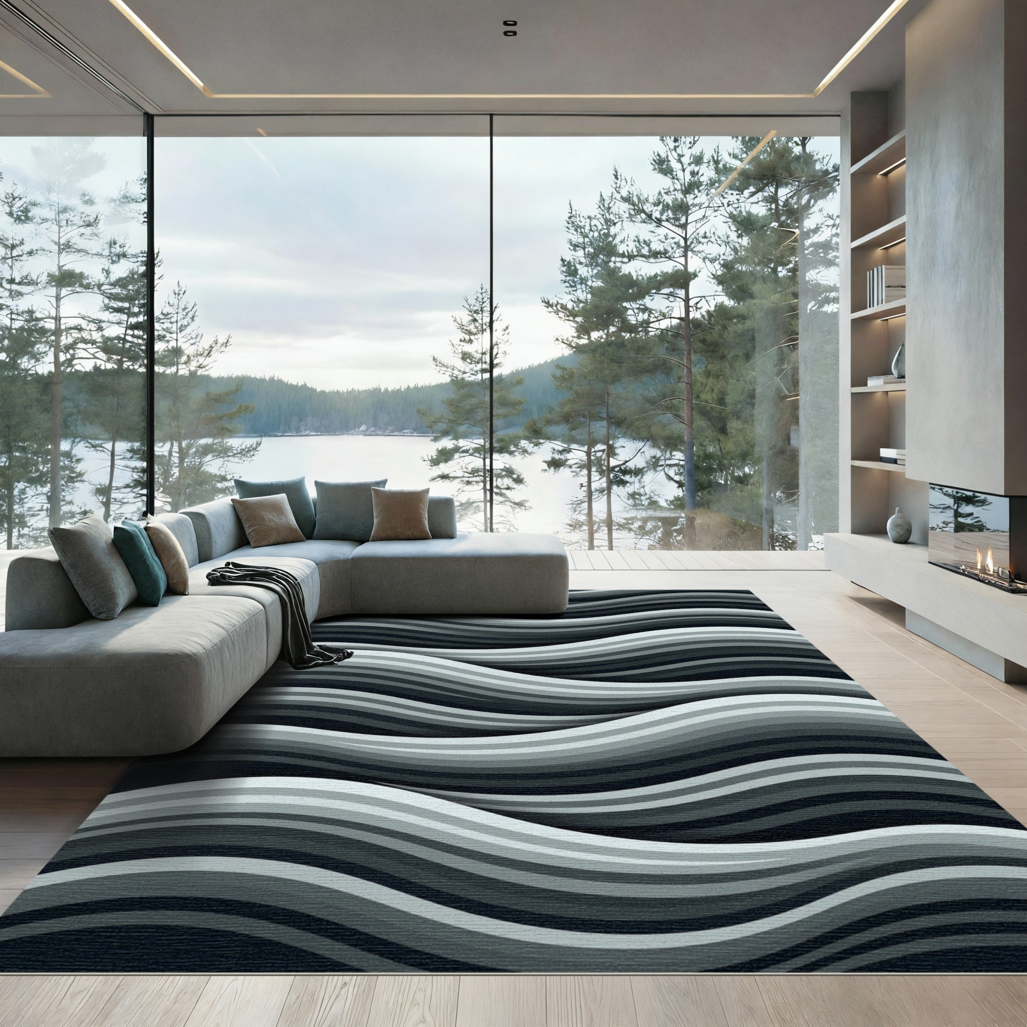 Monochromatic Gradient Wavy Lines Rug