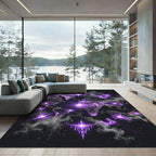 Glowing Cosmic Purple World Map Nebula Rug