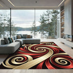 Crimson Gold Swirl Ribbon Abstract Rug