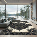Ornate Charcoal Acanthus Palm Medallion Rug