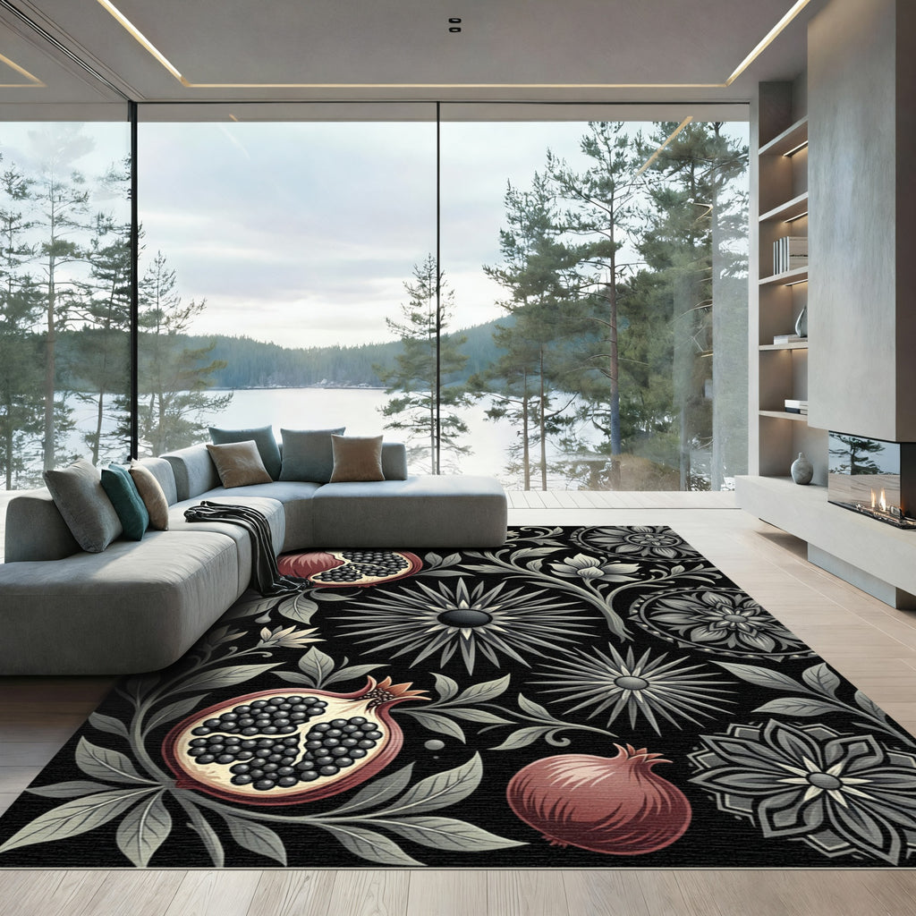 Rich Pomegranate Botanical Mandala Rug