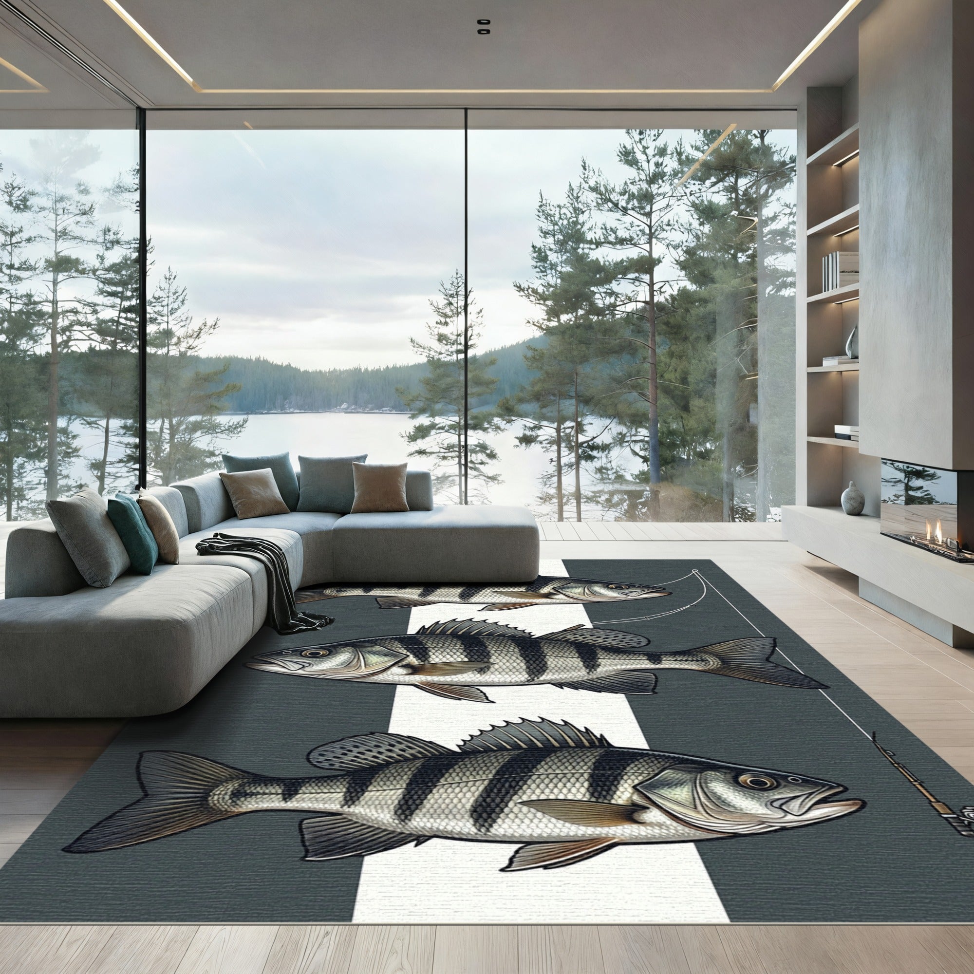 Striped Perch Fish Monochrome Art Rug