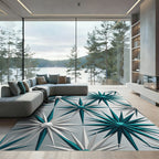 Aqua White Starburst Geometric Collage Rug