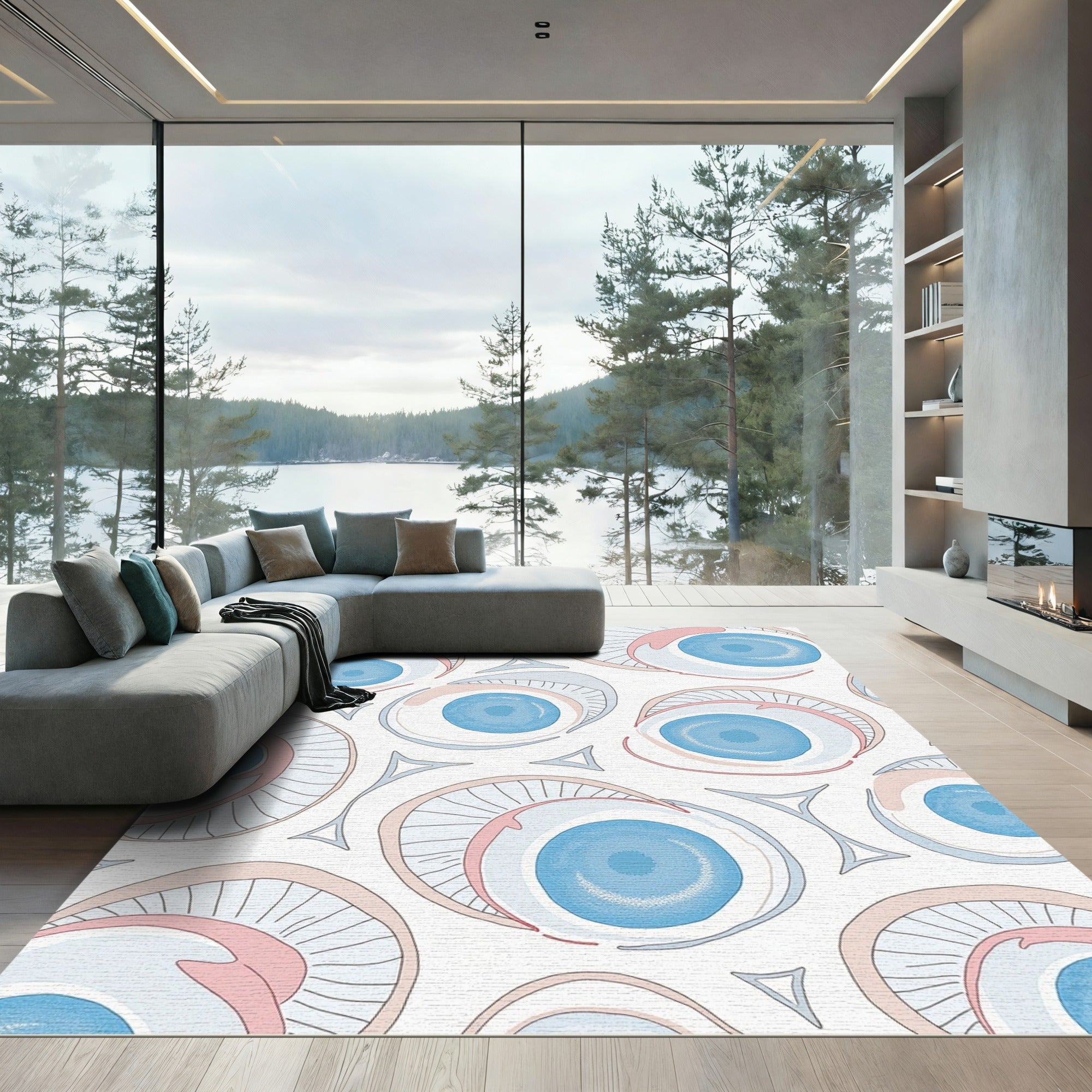 Abstract Blue Eye Composition Rug