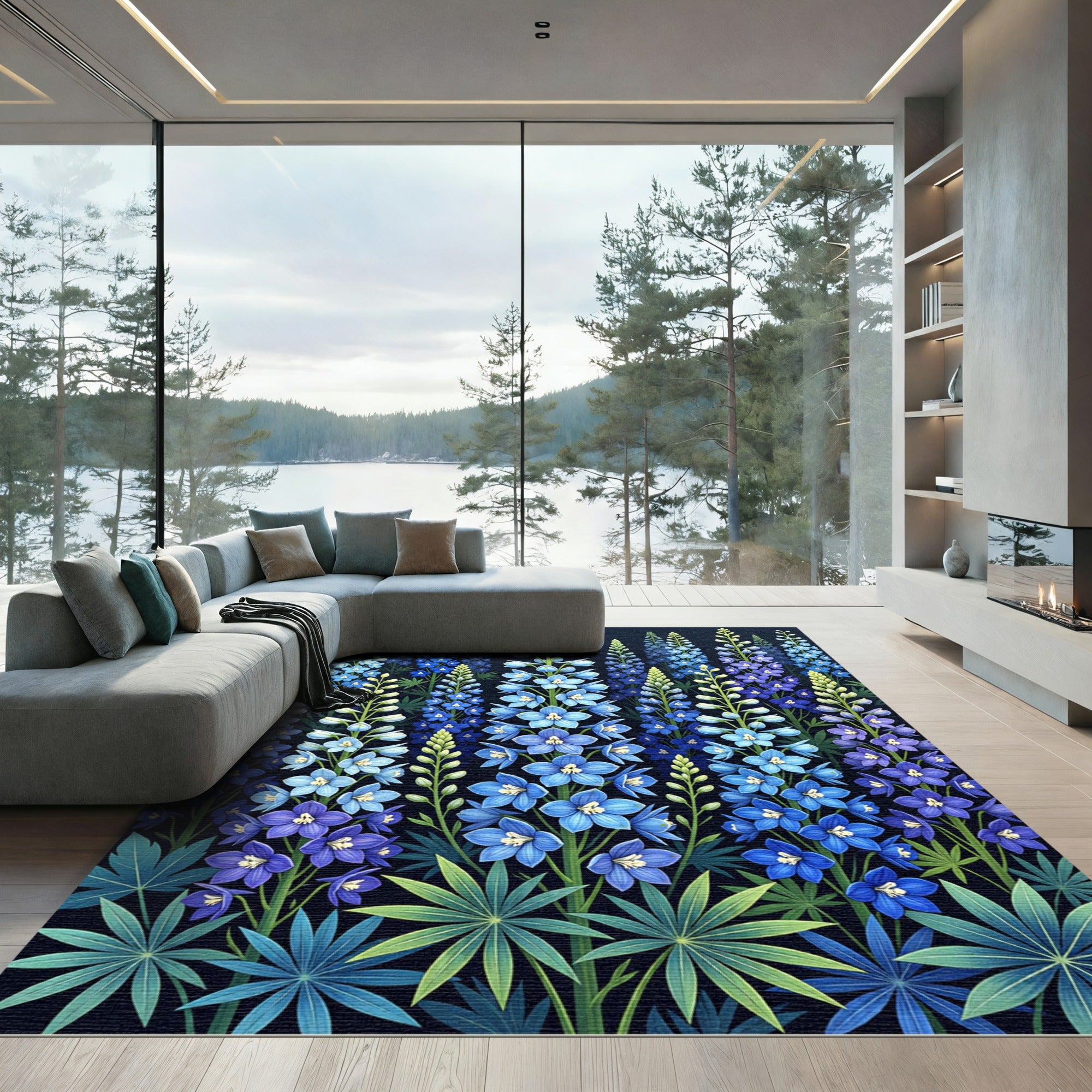 Stunning Blue Chandelier Larkspur Floral Rug