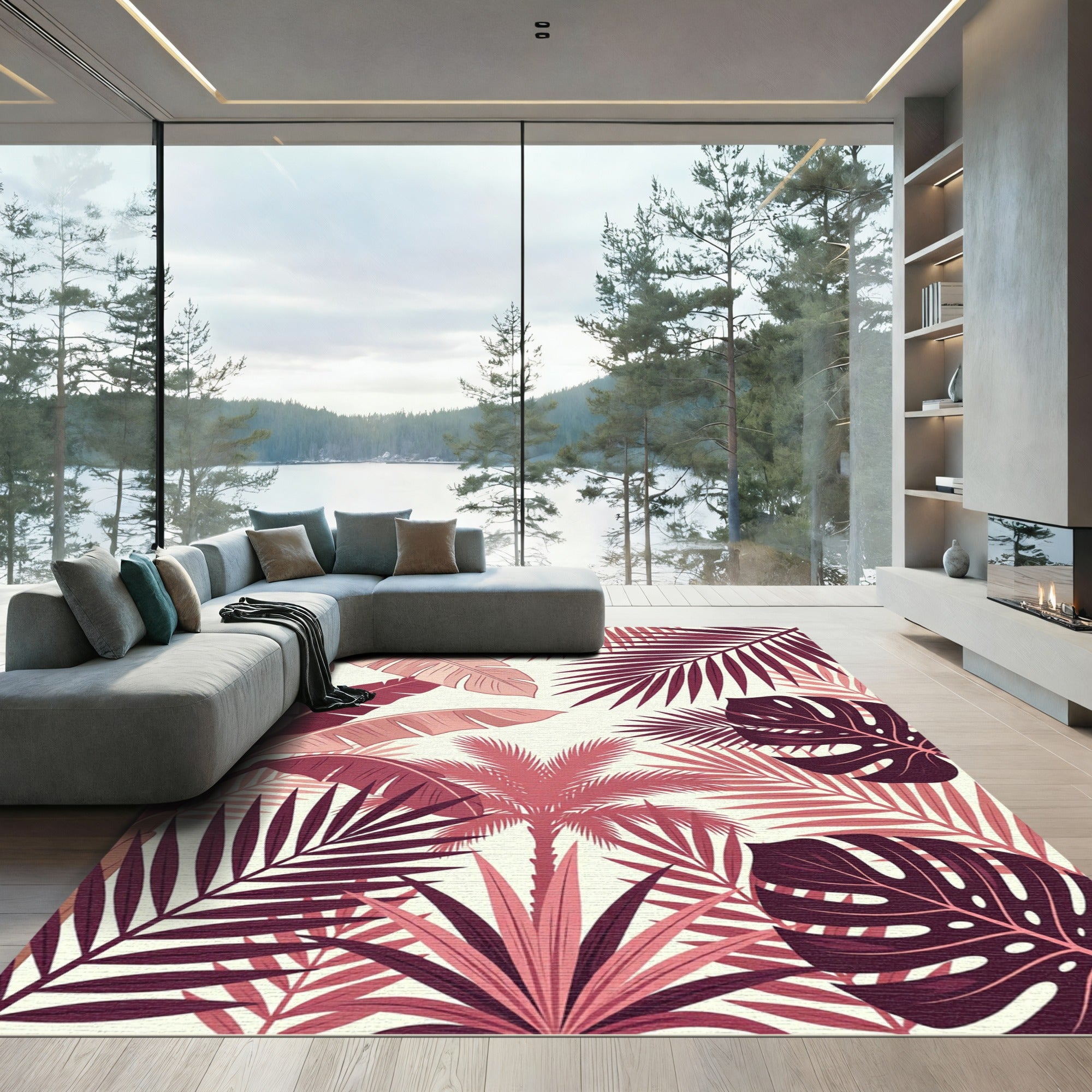 Crimson Tropical Leaf Paradise Rug