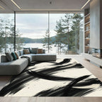 Modern Black and White Abstract Brushstroke Rug