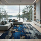 Cracked Blue And Brown Splatter Rug