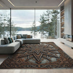 Ornate Metallic Bronze Geometric Star Rug