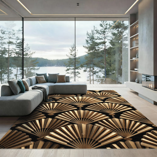 Art Deco Golden Fan Crest Rug