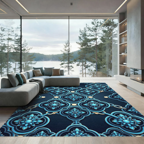 Azure Quatrefoil Chain Link Rug