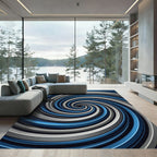 Modern Blue and Silver Swirl Spiral Rug