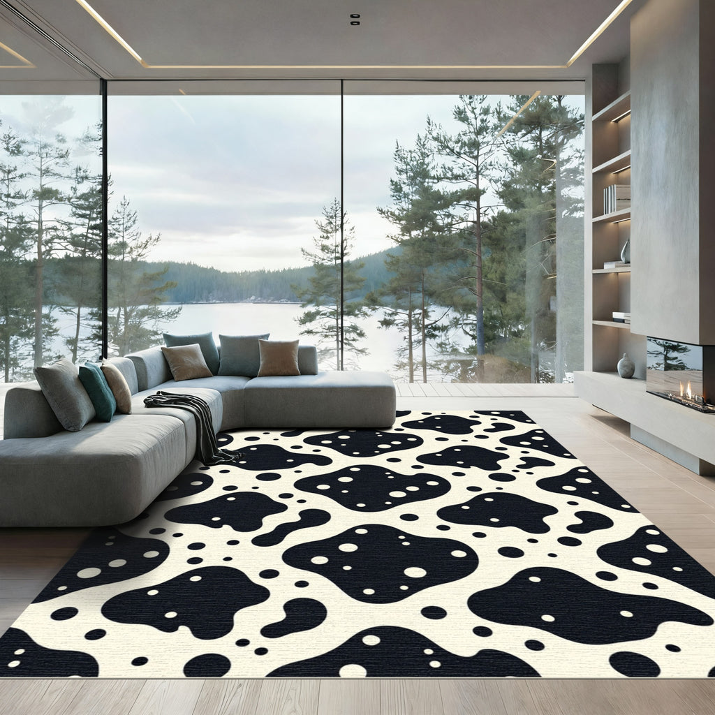 Abstract Black and Cream Spotted Rug