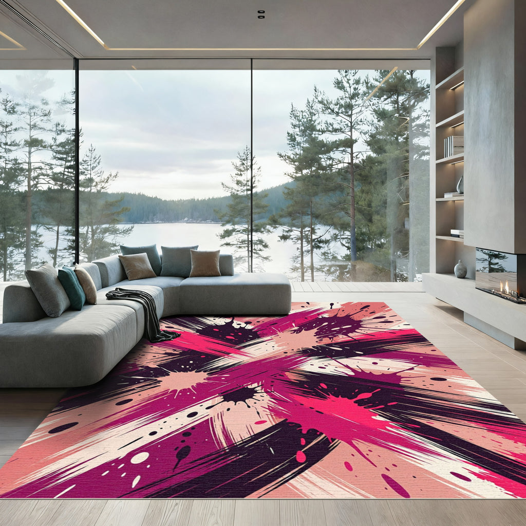 Abstract Magenta Black Ink Splash Rug
