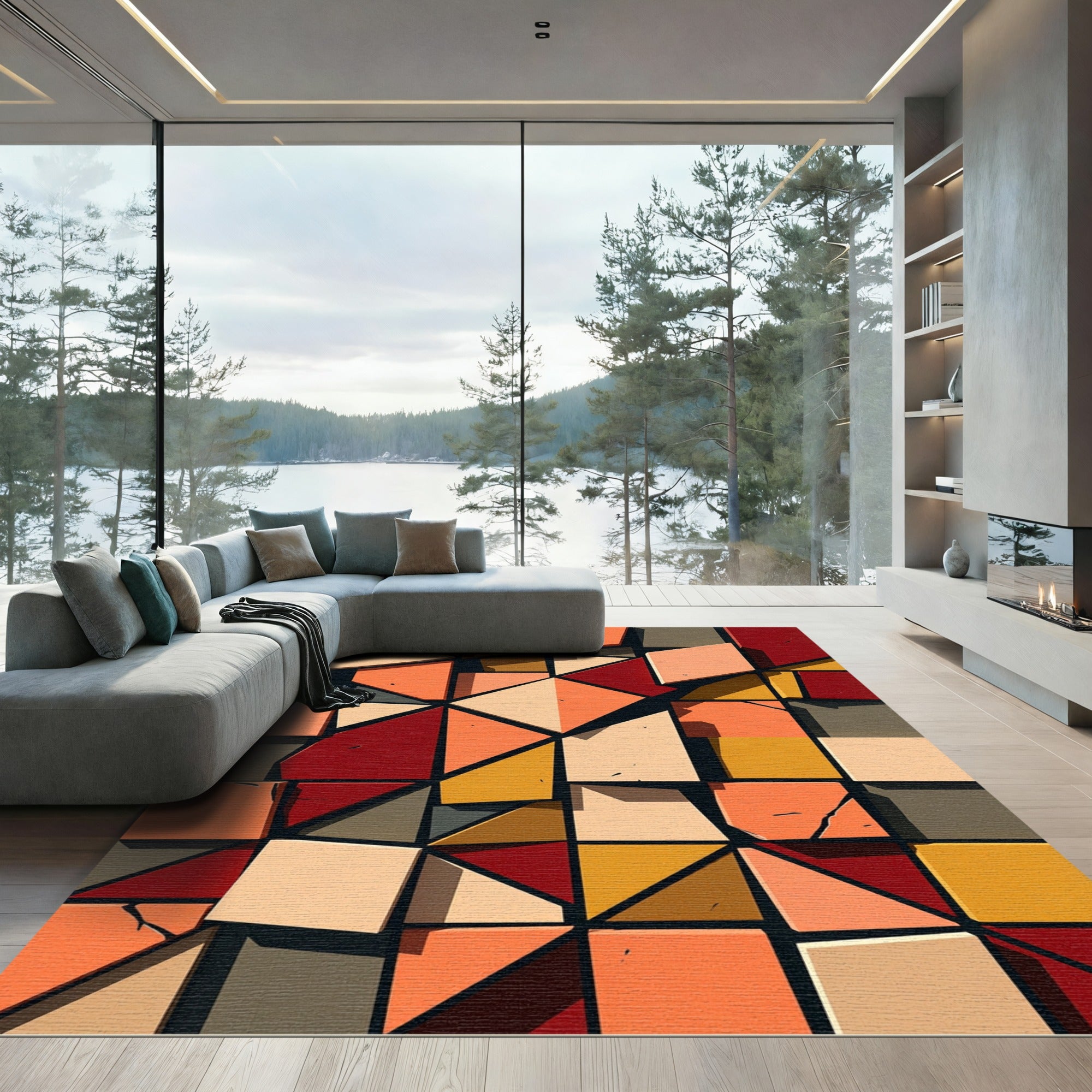 Geometric Abstract Multicolored Block Mosaic Rug