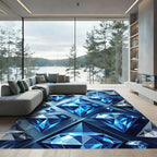 Geometric Sapphire Faceted Gemstone Art Rug