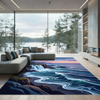 Coastal Sunset Waterfall Cliff Scene Rug
