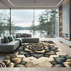 Vintage Dusty Blue Gold Rose Medallion Rug