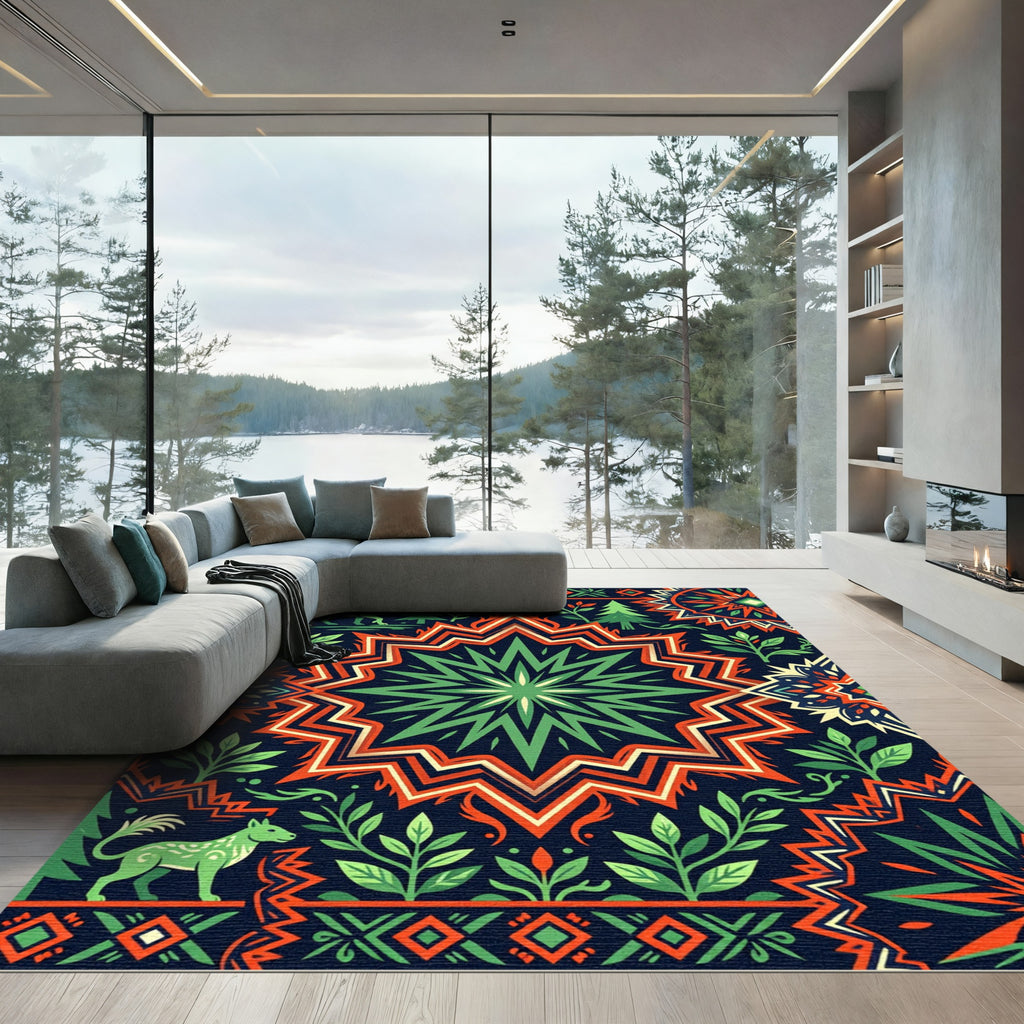 Green Folk Art Star Wilderness Meadow Rug