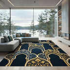 Elegant Gold Arch Royal Blue Tapestry Rug