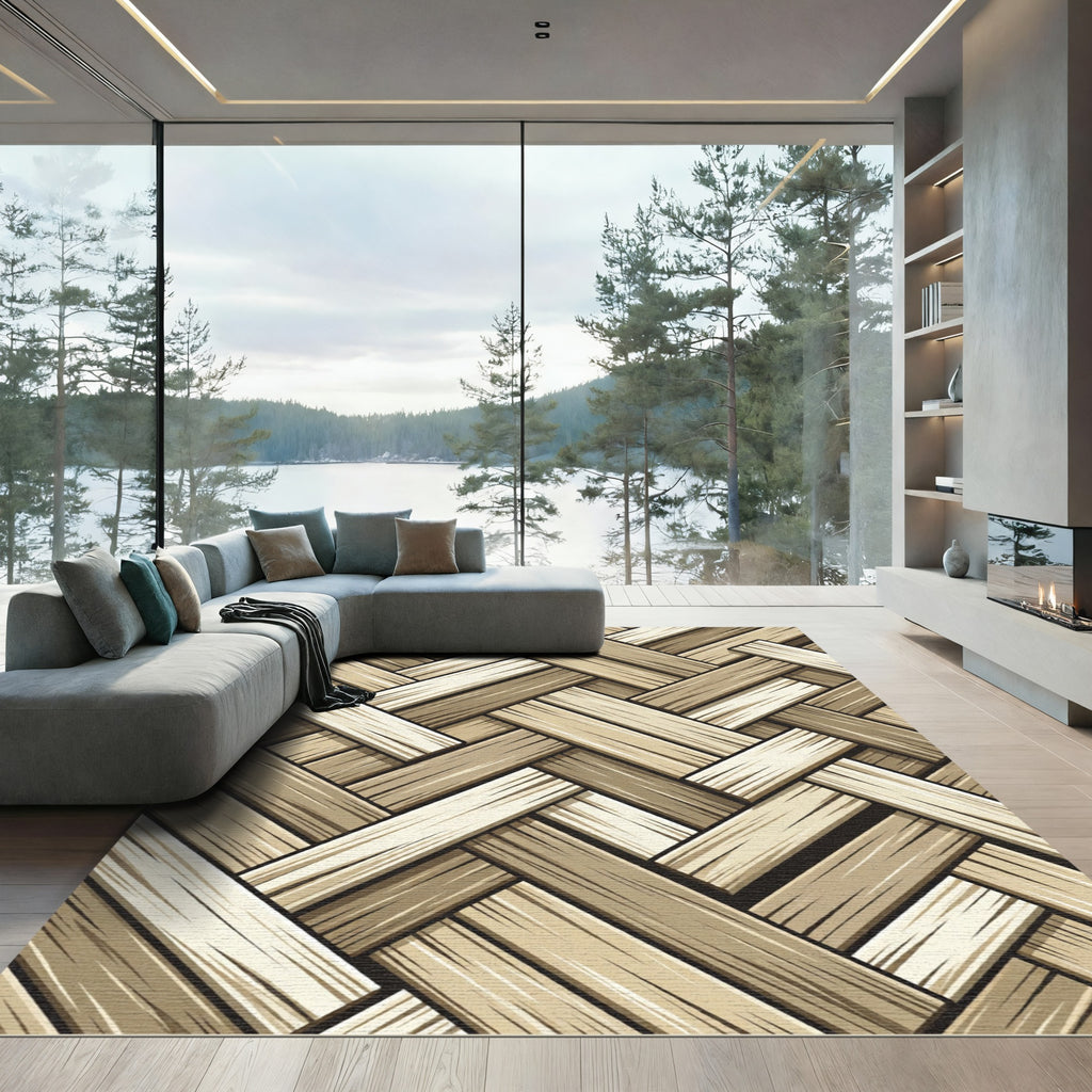 Neutral Herringbone Woven Texture Rug