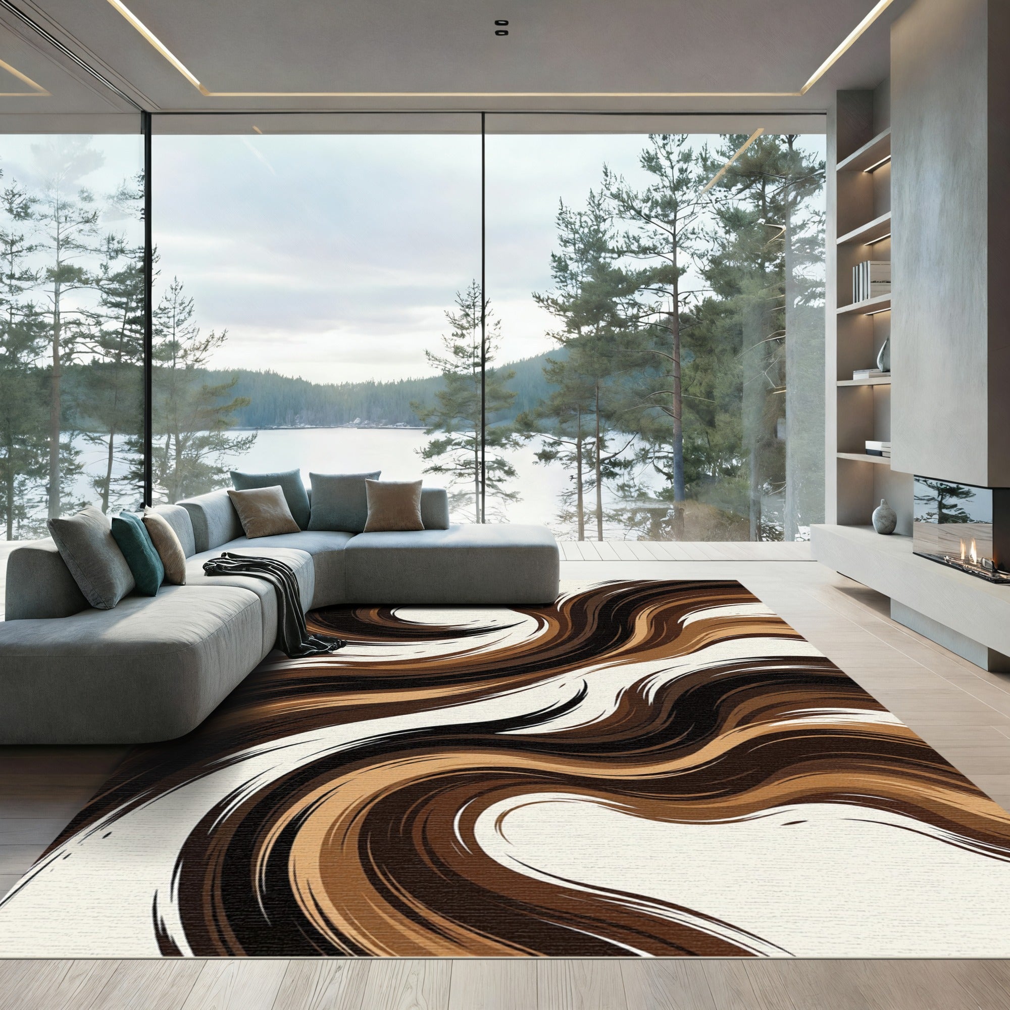 Rich Brown Swirl Abstract Rug