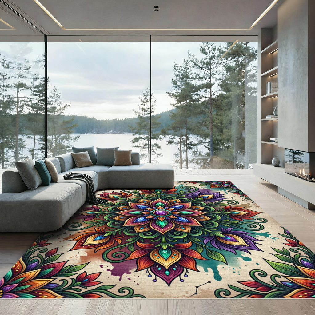 Vibrant Floral Mandala Jewel Medallion Rug