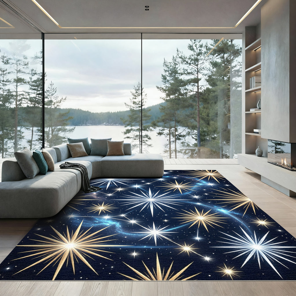 Celestial Midnight Gold Starry Sky Rug