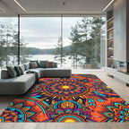 Vibrant Orange Sun Mandala Feathers Rug