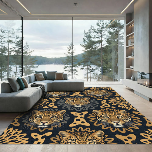 Black and Gold Leopard Art Rug